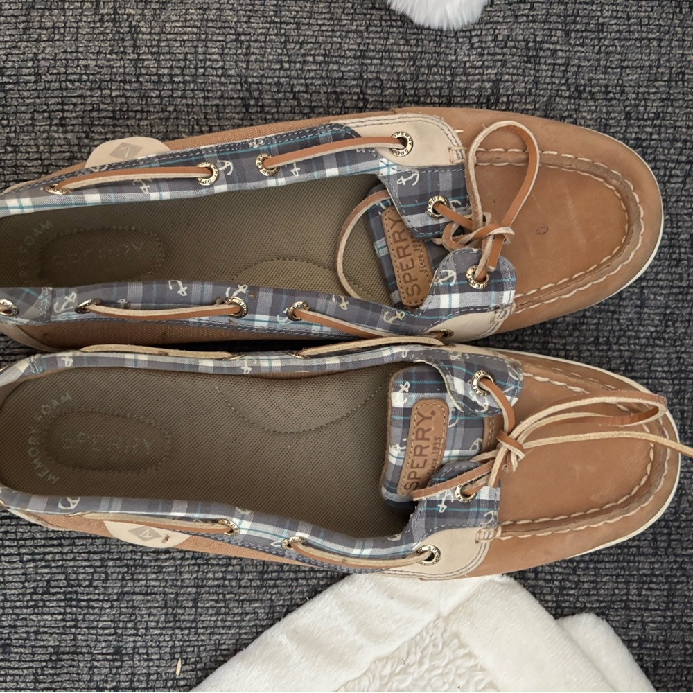 Sperry Women's Brown and Blue Plaid Loafers